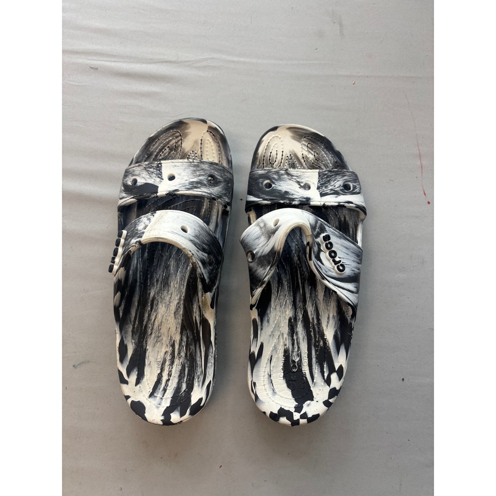 Crocs Classic Marbled Sandal Black White Marble Slides Two Strap Men 11 Women 13